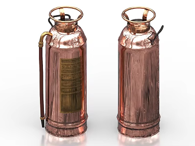Two Vintage Copper Fire Extinguishers With Metal Design And Safety Features 3d model