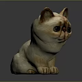 Handcrafted Ceramic Cat Sculpture With Large Eyes And Cute Sitting Pose 3d model