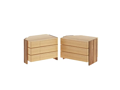 Two Modern Wooden Bedside Tables With Drawers And Simple Design For Bedroom 3d model