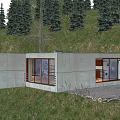 Modern Detached Villa on Hillside with Pine Trees Large Glass Windows and Balconies
