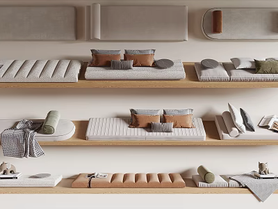 Minimalist Shelves Displaying Home Textile Accessories 3d model