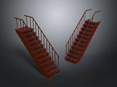 Red Staircase Design With Metal Handrails And Step Structure 3d model