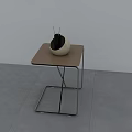 Modern Brown Square Top Side Table With Metal Cross Frame And White Spherical Vase 3d model
