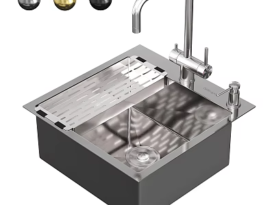 Stainless Steel Double Bowl Kitchen Sink With Folding Drying Rack And Faucet 3d model
