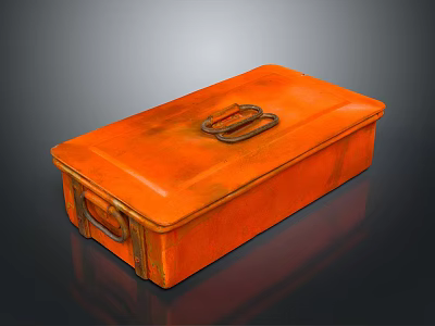 Vintage Orange Metal Box Decorative Ornament Set With Handles For Home Decoration 3d model