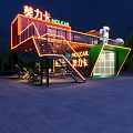 MOLICAR Container Building With Neon Sign And Staircase At Night Outdoor