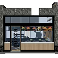 Pizza Shop Reception Desk With Wooden Counter And Glass Window