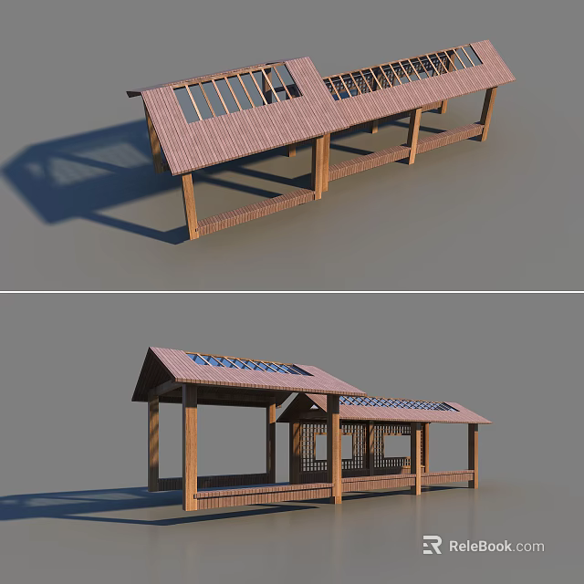 Wooden Pergola Outdoor Structure With Transparent Roof Panels And Support Columns 3d model 