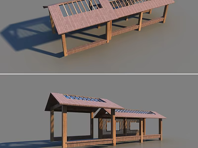 Wooden Pergola Outdoor Structure With Transparent Roof Panels And Support Columns 3d model