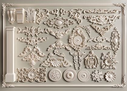 European-style carved plaster carved round corner flower 3d model