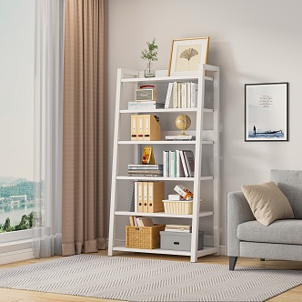 Modern Bookshelf Sofa Book Hanging Picture Curtain Vase Storage Box Combination 3d model