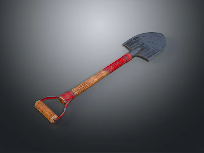 Heavy Duty Metal Shovel with Wooden Handle and Red Accents for Gardening Work 3d model