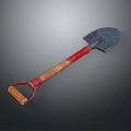 Heavy Duty Metal Shovel with Wooden Handle and Red Accents for Gardening Work