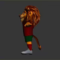 Cartoon Lion With Orange Red Mane Red T shirt Green Shorts White Sneakers Arms Outstretched