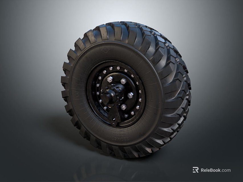 Heavy Duty Off Road Tire With Deep Tread Pattern And Black Steel Wheel 3d model 
