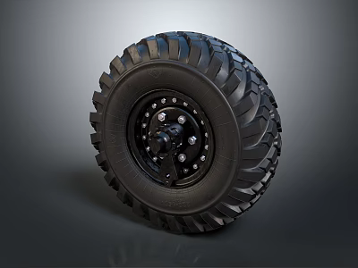 Heavy Duty Off Road Tire With Deep Tread Pattern And Black Steel Wheel 3d model