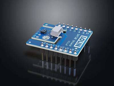 NANO Circuit Board With Blue PCB Electronic Components And Pin Headers on Black Background 3d model