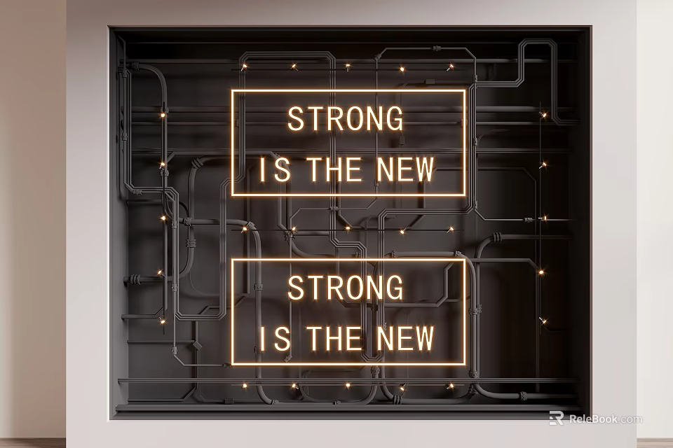 Modern Ceiling Design With Industrial Pipes And Neon Light Installations 3d model