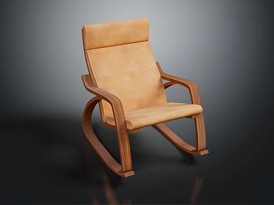 Modern Leisure Chair With Wooden Frame Light Colored Cushion And Rocking Design 3d model