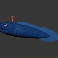 Little Girl In Red Dress Standing On Blue Giant Fish With Big Eyes And Fins