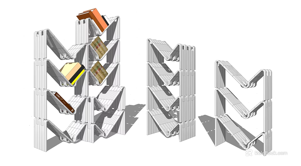 Modern Geometric Bookshelf With Multi Layer Storage And Decorative Book 3d model 