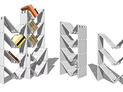Modern Geometric Bookshelf With Multi Layer Storage And Decorative Book 3d model