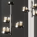 Modern Metal Chandelier With Multiple Circular Light Panels On Dark Striped Wall