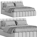 Modern Tufted Bed Frame with Soft Headboard and Light Colored Upholstery 3d model