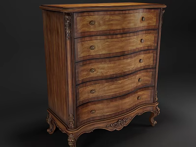Classic Wooden Chest of Drawers With Carved Details And Ornate Legs 3d model