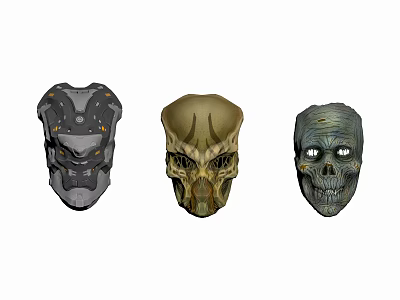 Three Unique Designed Masks Featuring Mechanical Tech Alien Biomechanical And Skull Patterns 3d model