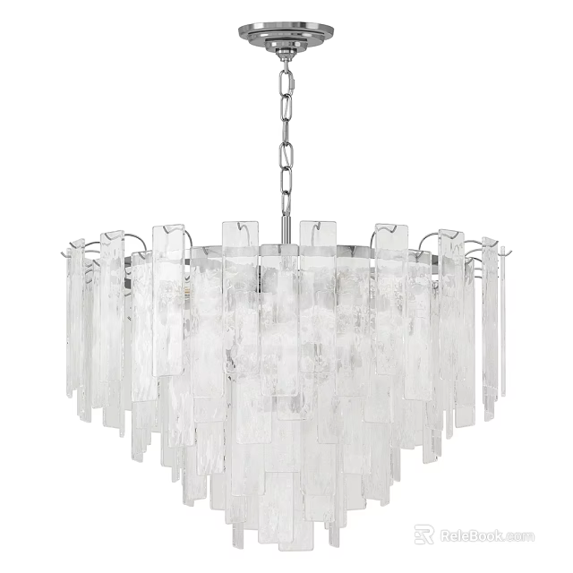 Modern Chandelier With Transparent Glass Panels And Hanging Chain Design 3d model 