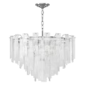 Modern Chandelier With Transparent Glass Panels And Hanging Chain Design