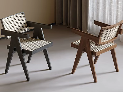 Modern Leisure Chairs With Woven Backrest And Armrests In Different Wood Tones 3d model