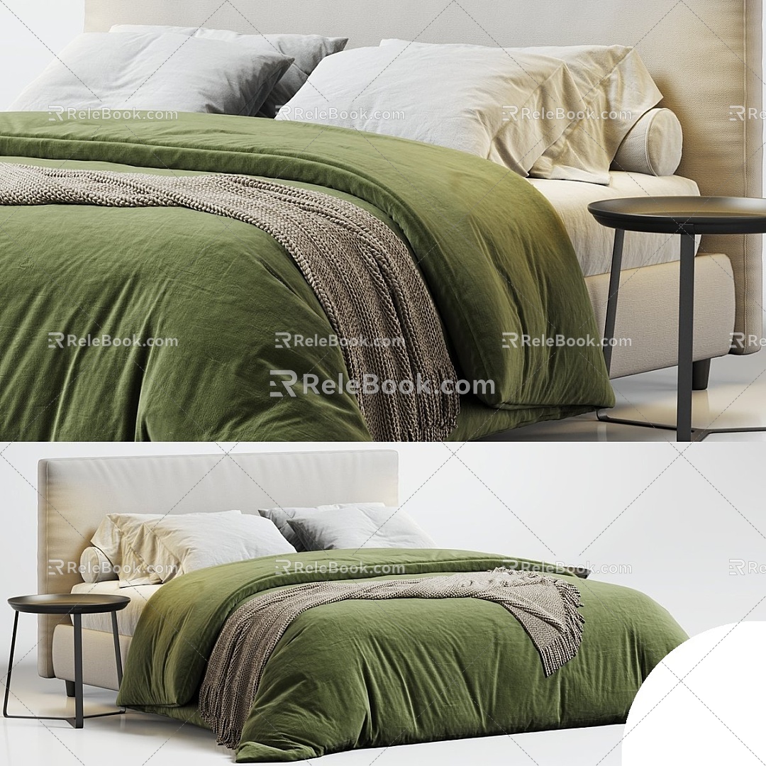 Modern Double Bed Fabric Double Bed 3d model