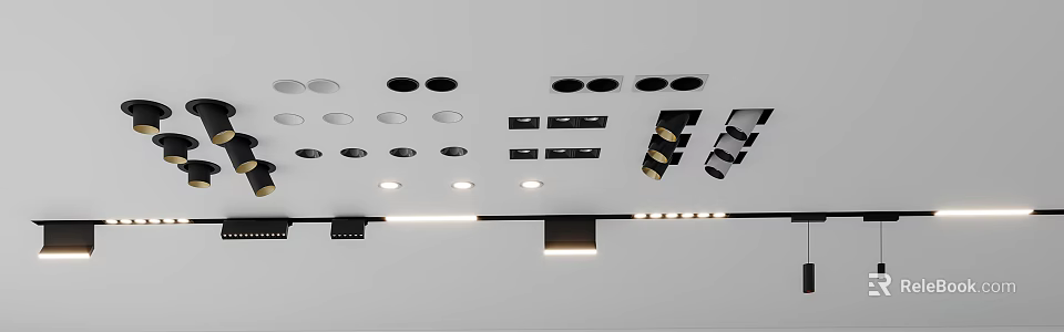 Multiple Recessed Ceiling Downlights and Spotlights for Modern Interior Lighting Design 3d model 
