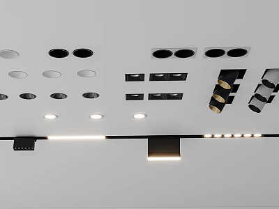 Multiple Recessed Ceiling Downlights and Spotlights for Modern Interior Lighting Design 3d model