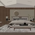 Modern Chinese Bedroom Interior Design With Wooden Furniture Round Decorative Painting Bed Bench And Rug