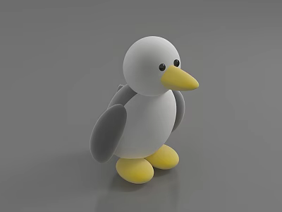 Cute 3D Rendered Penguin Toy With White Body Gray Wings And Yellow Beak Feet 3d model