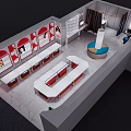 Specialty Store Interior With Red And White Decor Display Counters Shelves And Central Pillar 3d model