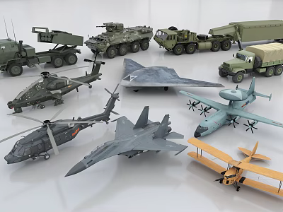 Fighter Jet With Military Helicopter Armored Truck And Vehicle Models 3d model