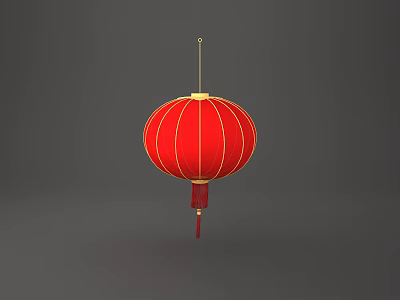 Red Traditional Chinese Lantern With Golden Decorations And Hanging Red Tassel 3d model