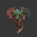 Mythical Game and Movie Character With Golden Ornate Armor Wings Tail and Colorful Details