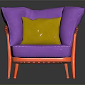 Purple Single Sofa With Yellow Cushion Orange Woven Armrests And Legs
