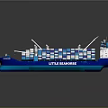 Blue Container Ship With Stacked Blue And White Containers And Deck Cranes 3d model
