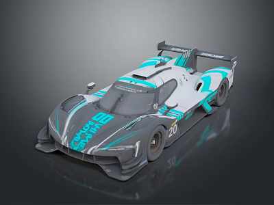 Sleek Blue And White Race Car With Streamlined Body Aerodynamic Rear Wing And Number 20 3d model