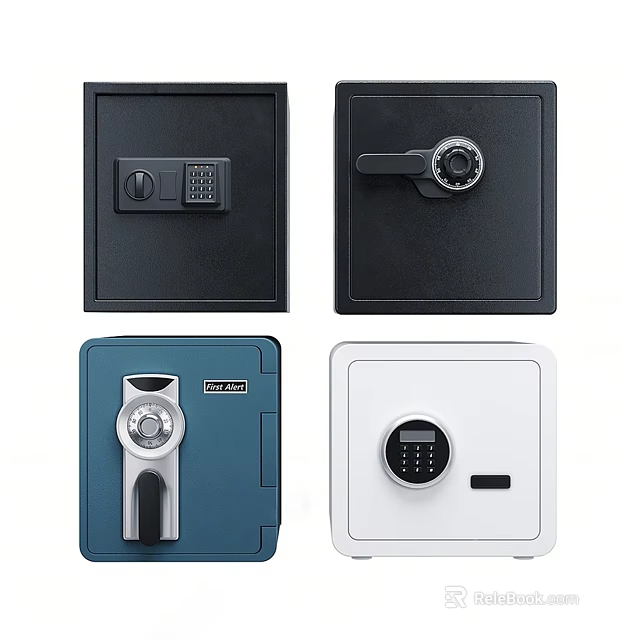 Various Home Safes With Digital Keypad Combination And Key Lock Designs 3d model 