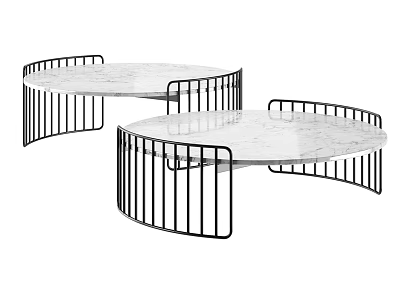 Modern Round Coffee Table Set With Marble Top And Black Metal Frame 3d model