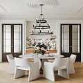 Modern Restaurant Interior Design With Chandelier Dining Table White Chairs And Floral Decor