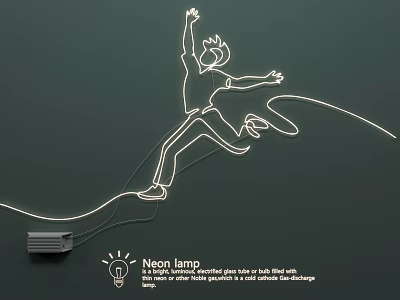 Artistic Neon Lamp Lighting Combination with Linear Jumping Figure Design and Glass Tube Structure 3d model