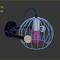 Modern Decorative Wall Lamp With White Wire Cage Black Arm And Golden Knobs Design 3d model
